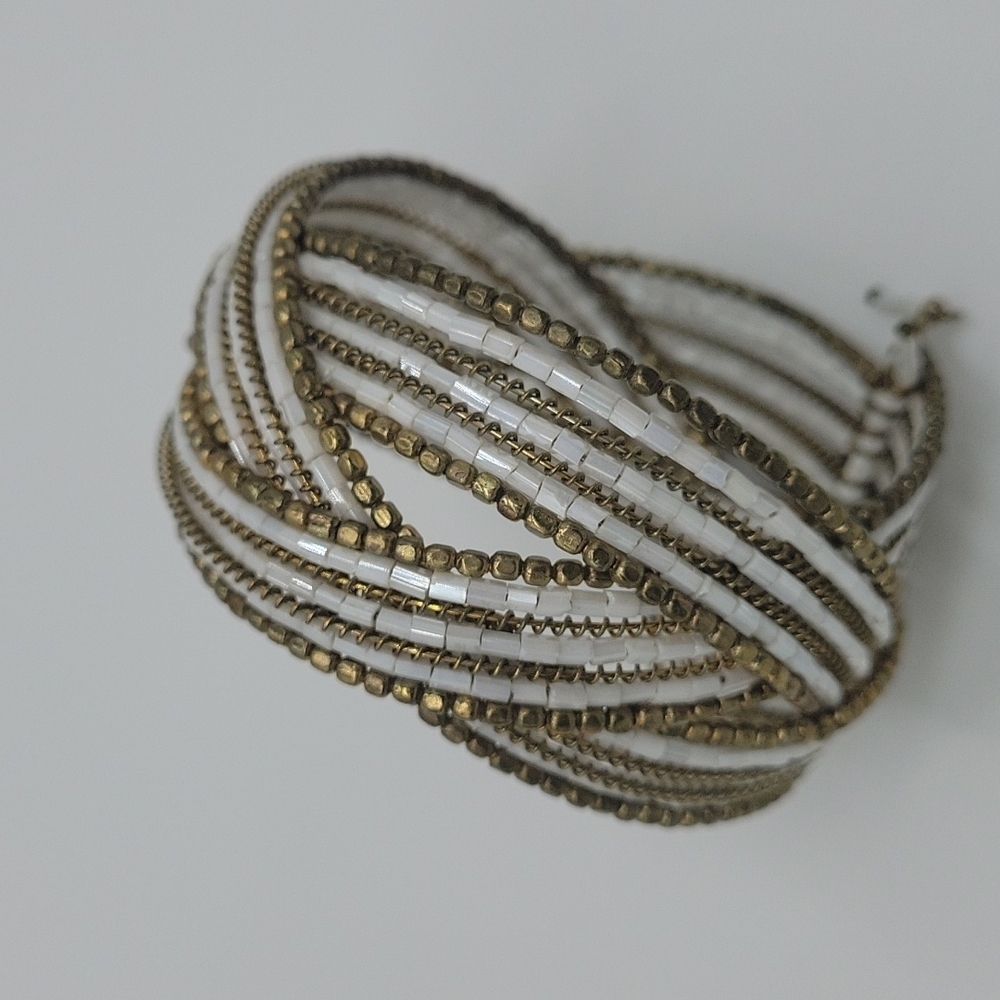 Wrap Twist Bronze & White Cuff Bracelet